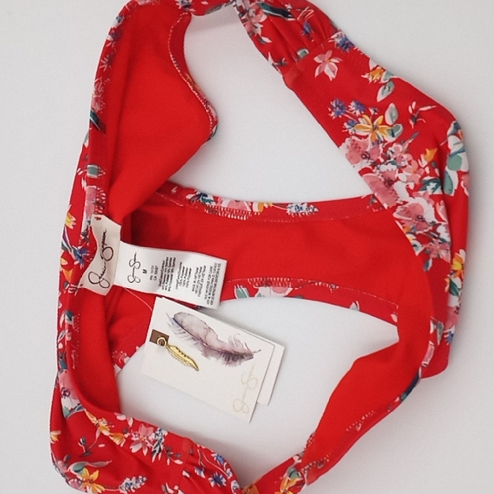 Jessica Simpson Chantilly Lace Floral Side Shirred Hipster Bottoms Red - Picture 6 of 9